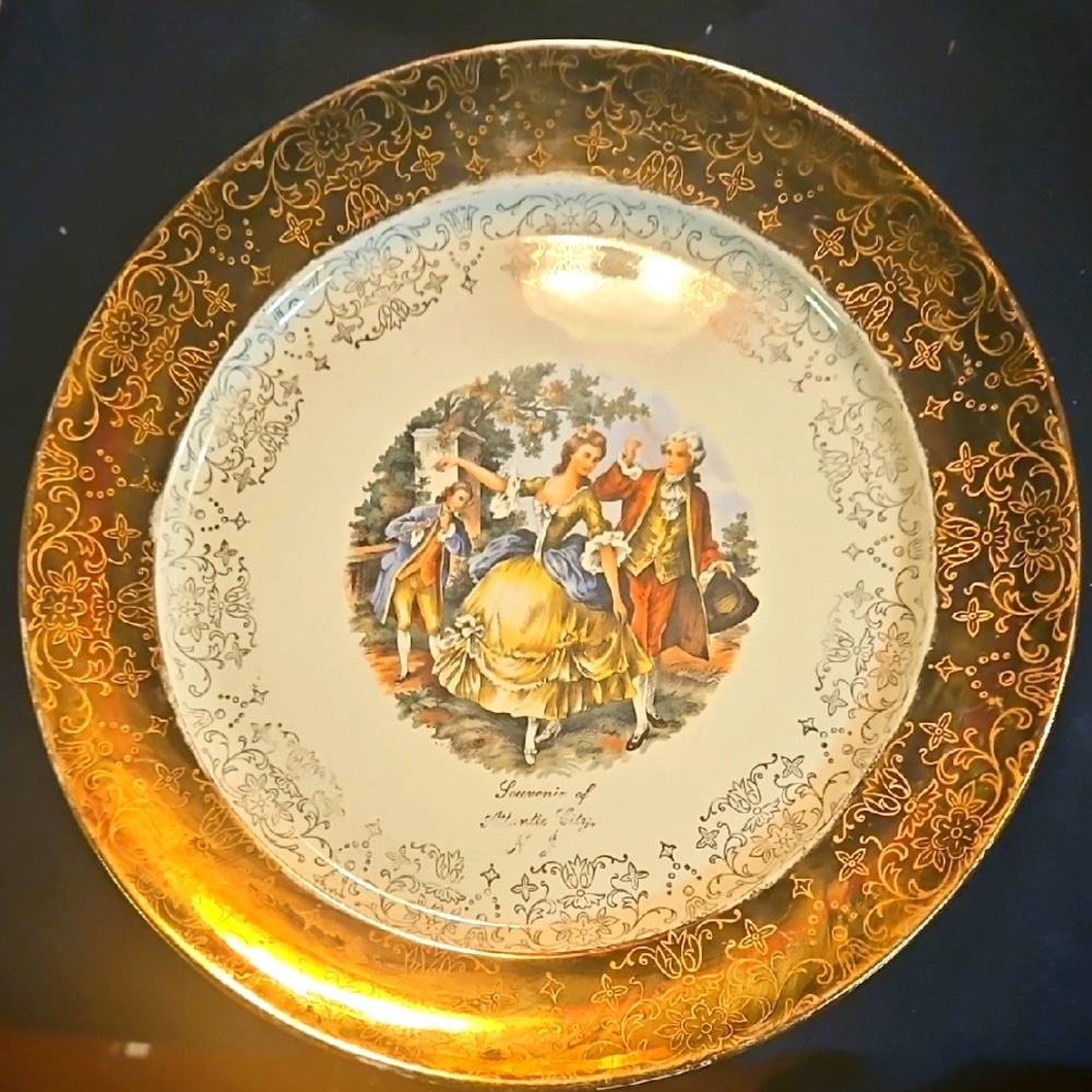 Elegant Antique Warranted 22K Gold Decorative Plate Souvenir Of Atlantic City